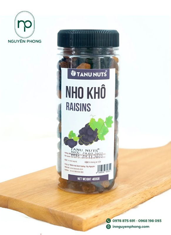 tem dán nho khô đơn giản mà vẫn đầy đủ thông tin